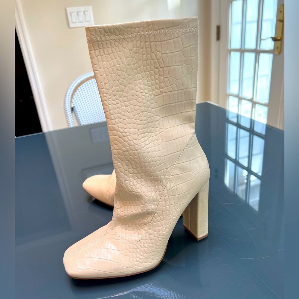 Glamorous Block Heel Sock Boot (Nude)